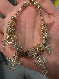 Gold-Tone Charm Bracelet with Crystal Charms