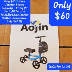 $60🌐Knee Scooter, 300lbs Capacity, 13" Big PU Seat, All Terrain Foldable Knee Scooter Walker. Brand New. Only $60 !!!