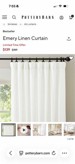 50w x 84 L pottery barn black curtain one panel