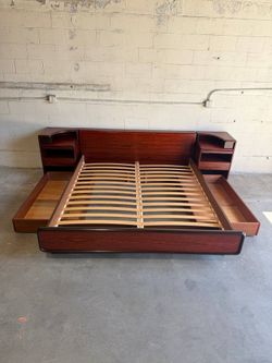 Danish Mid Century Modern Rosewood Cal King Bed Frame with Nightstands by Brouer