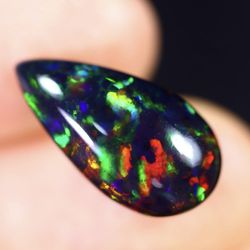 5.17Ct Welo Black Opal Polished - Ethiopian Opal - Pear Cabochon
