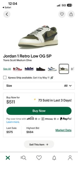 Travis Scott retro 1s size 11 men’s
