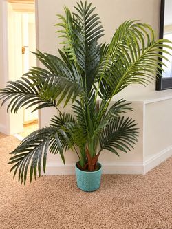 Large Artificial Palm Tree in Teal Pot