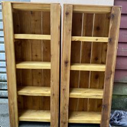 Two Handmade Rustic Solid Cedar Bookshelves
