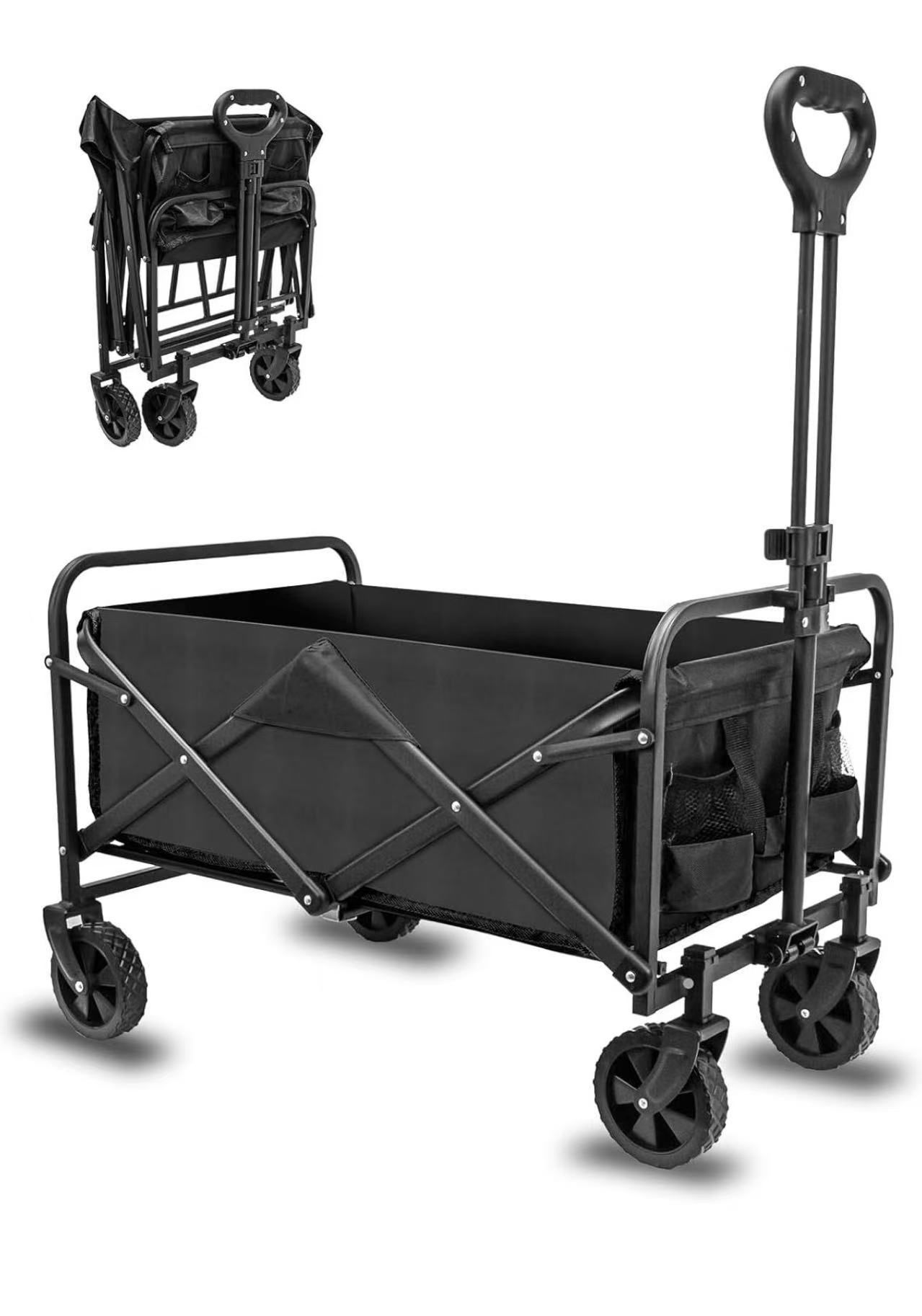 Collapsible Foldable Wagon, Heavy Duty with Wheels, Utility Folding Grocery Wagon for Outdoor Activities (Black) $ 30