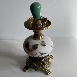 Rare Vintage Floral / butterfly Ceramic / Brass Torchiere Table Lamp.