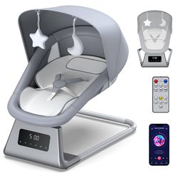 Baby Swing, Electric Baby Rocker for Newborns with 3 Timer Functions, 5 Rocking Speeds, 11 Preset Lullabies and Bluetooth, 5-Point Harness, Suitable f