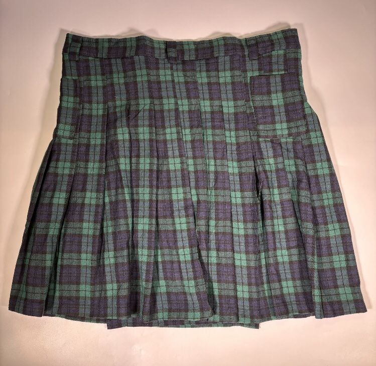 women’s kilt tartan skirt plaid Size 2XL Green Black Purse Pocket Goth Punk Men