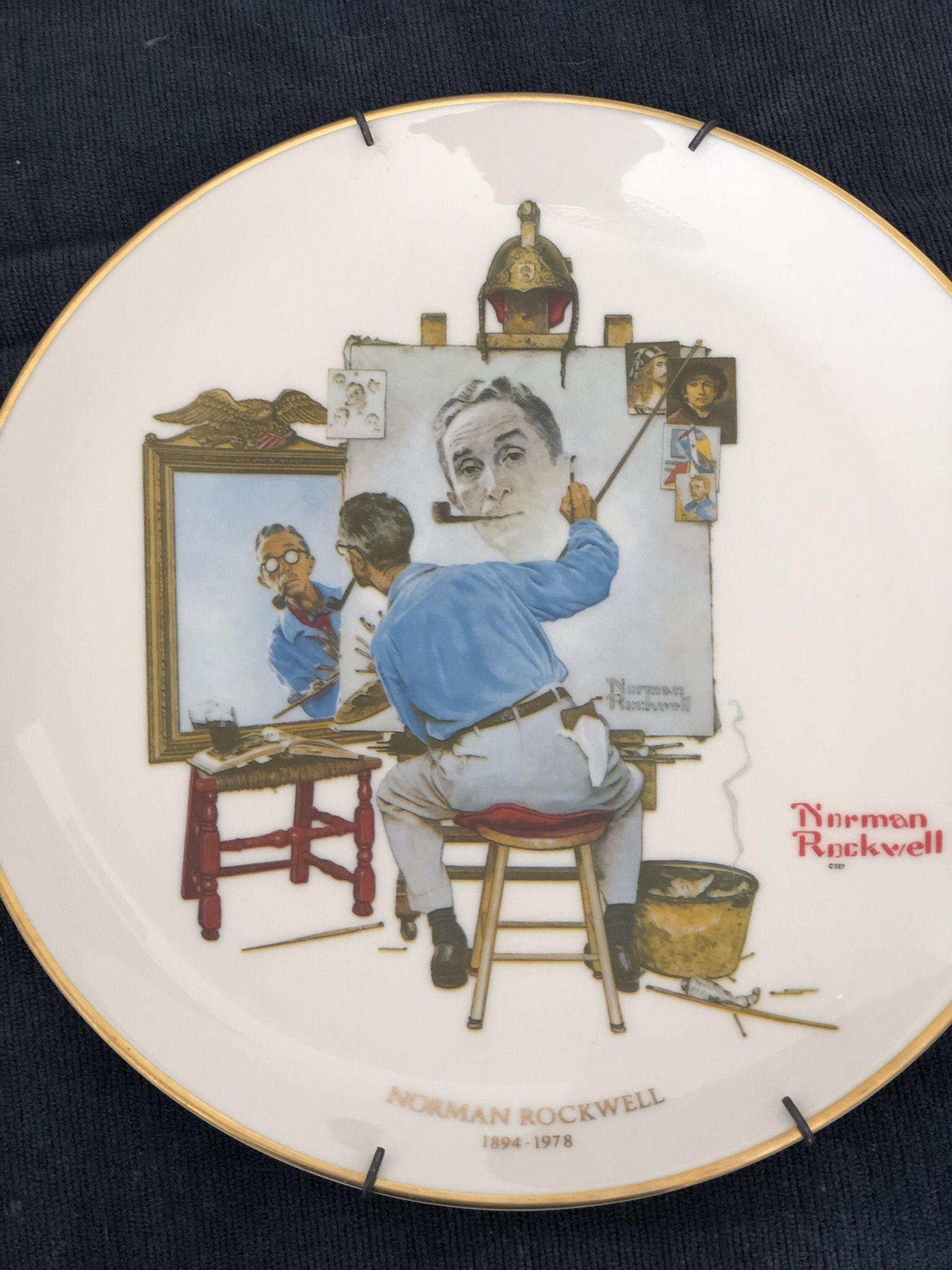 Norman Rockwell Gorham 1(contact info removed) "Triple Self Portrait" 10-3/4" Collectors Plate