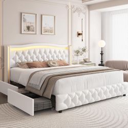 ✨ Queen Size LED Bed Frame with Storage – Modern & Chic! ✨