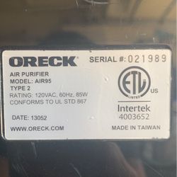 Oreck Air 95 Purifier 