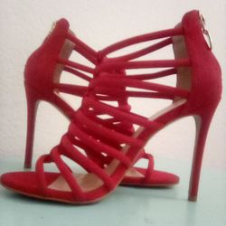 Siren Red Nine West Caged Strappy Heels