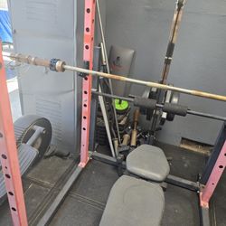 RIT FIT POWER LIFT WITH WEIGHT BENCH AND OLYMPIC WEIGHTS W/7FT 45LBS BAR