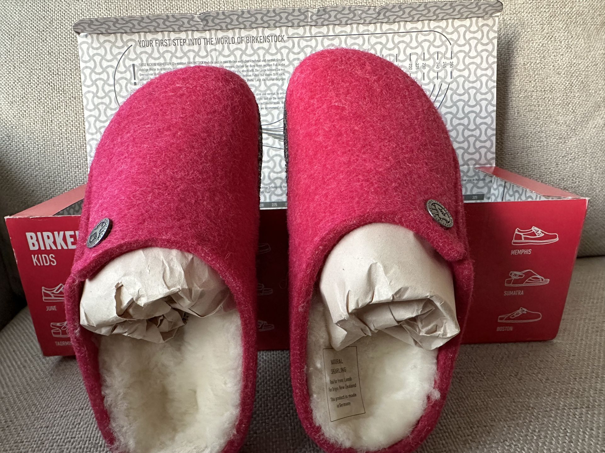 Birkenstock New w/o Box Zermatt Rivet Kids Berry Pink Wool Felt Narrow Sandals