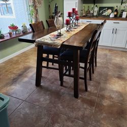 Solid Wood Bar Height Table With Four Chairs