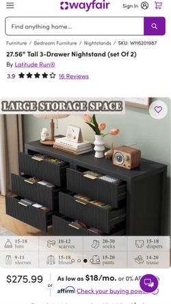 Wayfair Tall 3 drawer nightstand