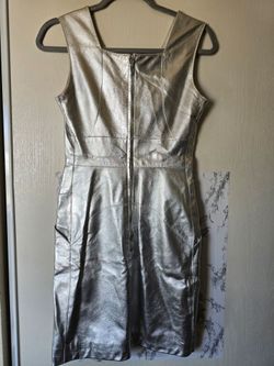 Metallic Silver Leather Mini Dress