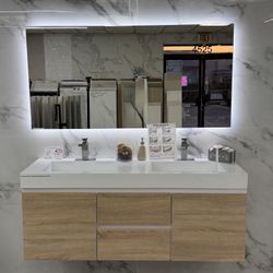 60” Floating Sonoma White Hotel Design Double Sink Bathroom Vanity