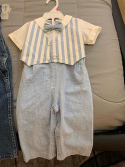 "New Goodies" Light Blue Formal Romper Suit (Size 12 Months)