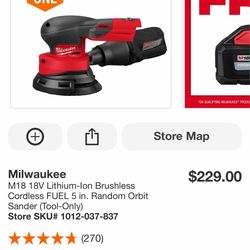 Milwaukee M18 18V Lithium-lon Brushless Cordless FUEL 5 in. Random Orbit Sander (Tool-Only)