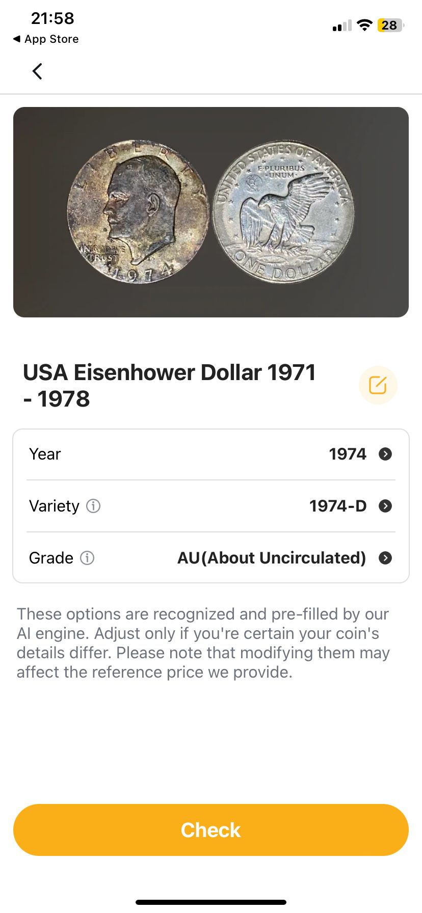USA Eisenhower Dollar Coin 1974 