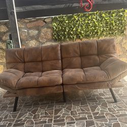 Sofa Bed Futon Brown Suede Leather
