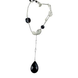 White House Black Market Y Lariat Necklace, 15 in, Art Deco Style, Various Materials, Silver Tone