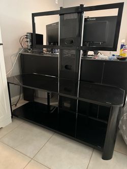 TV stand black glass