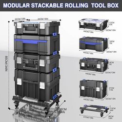 5 Tier Stackable Tool Box with Wheels,Rolling Tool Box with Drawers,Modular Tools Organizer,Portable Tool Box with Transparent Parts Box,Large Capacit