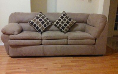 Like New, Mint Condition,Beautiful 7 1/2 FT. Long. Microfiber Tan Sofa