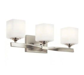 Kichler Marette 22.75 in. 3-Light Brushed Nickel Contemporary Bathroom Vanity Light with Satin Etched Cased Opal Glass