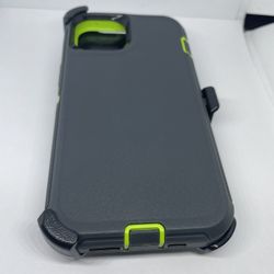 For iPhone 13 Green / Gray Case With Belt Clíp Holster 