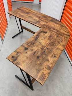Rustic Brown L-Shaped Computer Desk 71x51 Corner Office Metal Frame