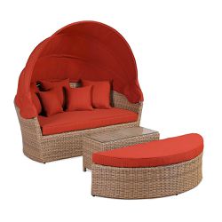 Outdoor Wicker Furniture Sectional Couch With Washable Cushions And Pillows, Patio Daybed With Retractable Canopy