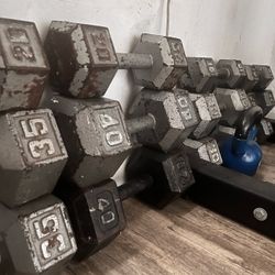 Cast Iron Hex Dumbbell Set