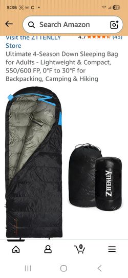 Ultimate 4-Season Down Sleeping Bag for Adults - Lightweight & Compact, 550/600 FP, 0°F to 30°F for Backpacking, Camping & Hiking