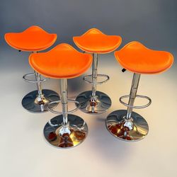 Set of 4 Modern Orange Adjustable Swivel Bar Stools