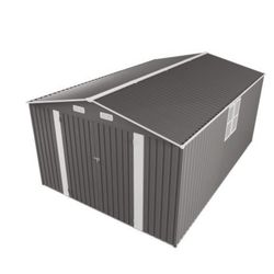 10x14 FT Outdoor Metal Storage Shed, Durable Garden Shed with Three Lockable Doors and Clear Window for Backyard, Patio, Garden, All-Weather Shelter f