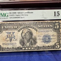 $5 Dollars 1899 Certificado. 🇺🇸 