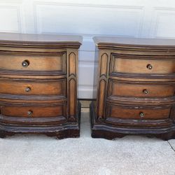 2 Tall wood three drawer night stands bed side end tables. 