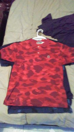 Bape red camo polo M