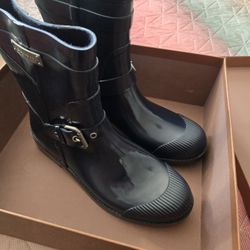 Barely worn Coach Lester Shiny Rubber Denim blue Rain boots Size 7M A8805