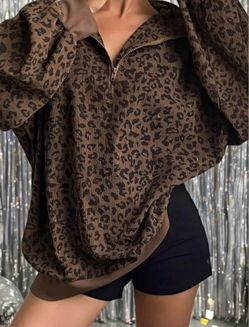 NEW Leopard Print Half-Zip Pullover Sweatshirt