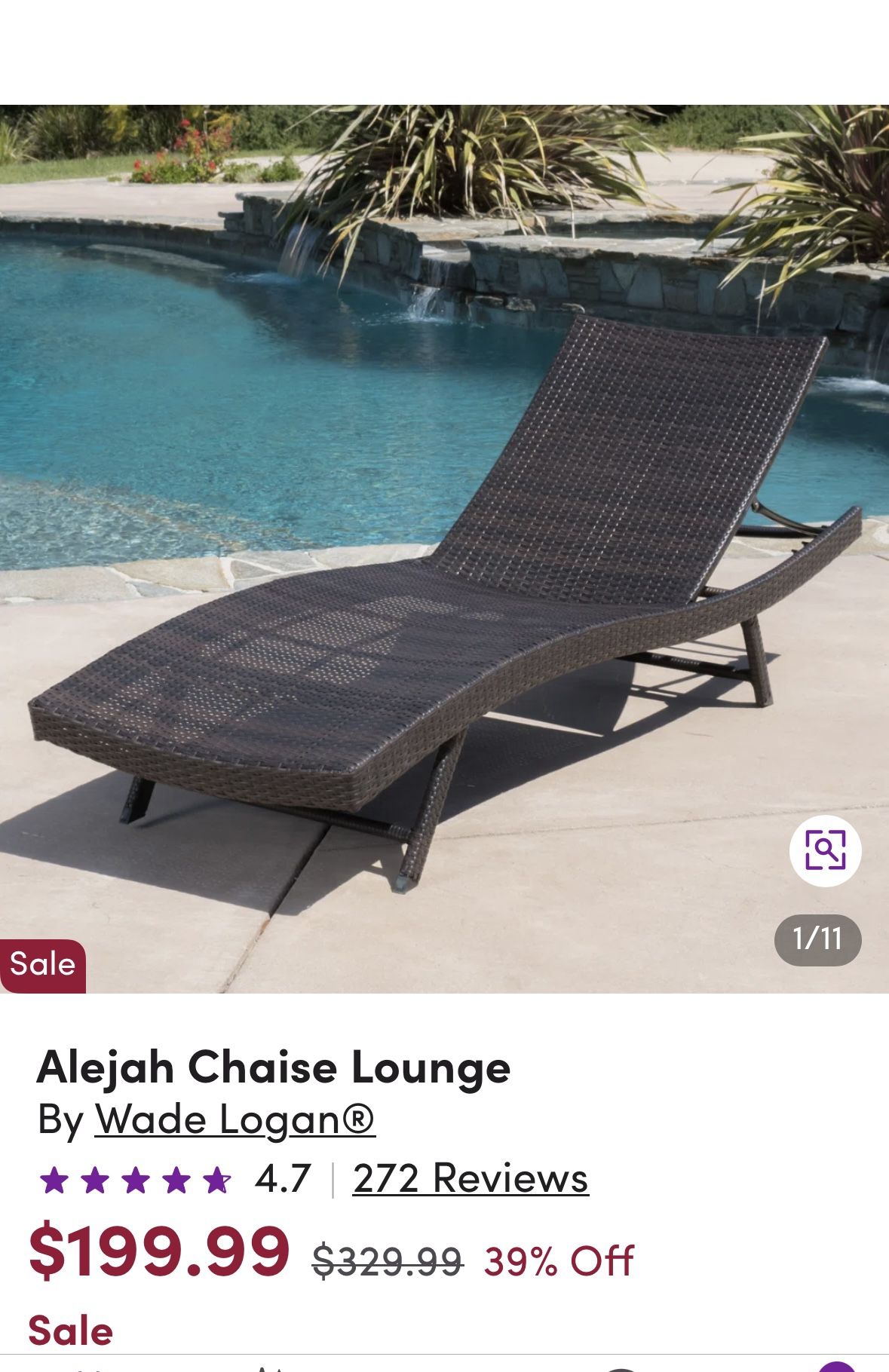 Dark Brown Outdoor Woven Wicker  Chaise Lounge Chair