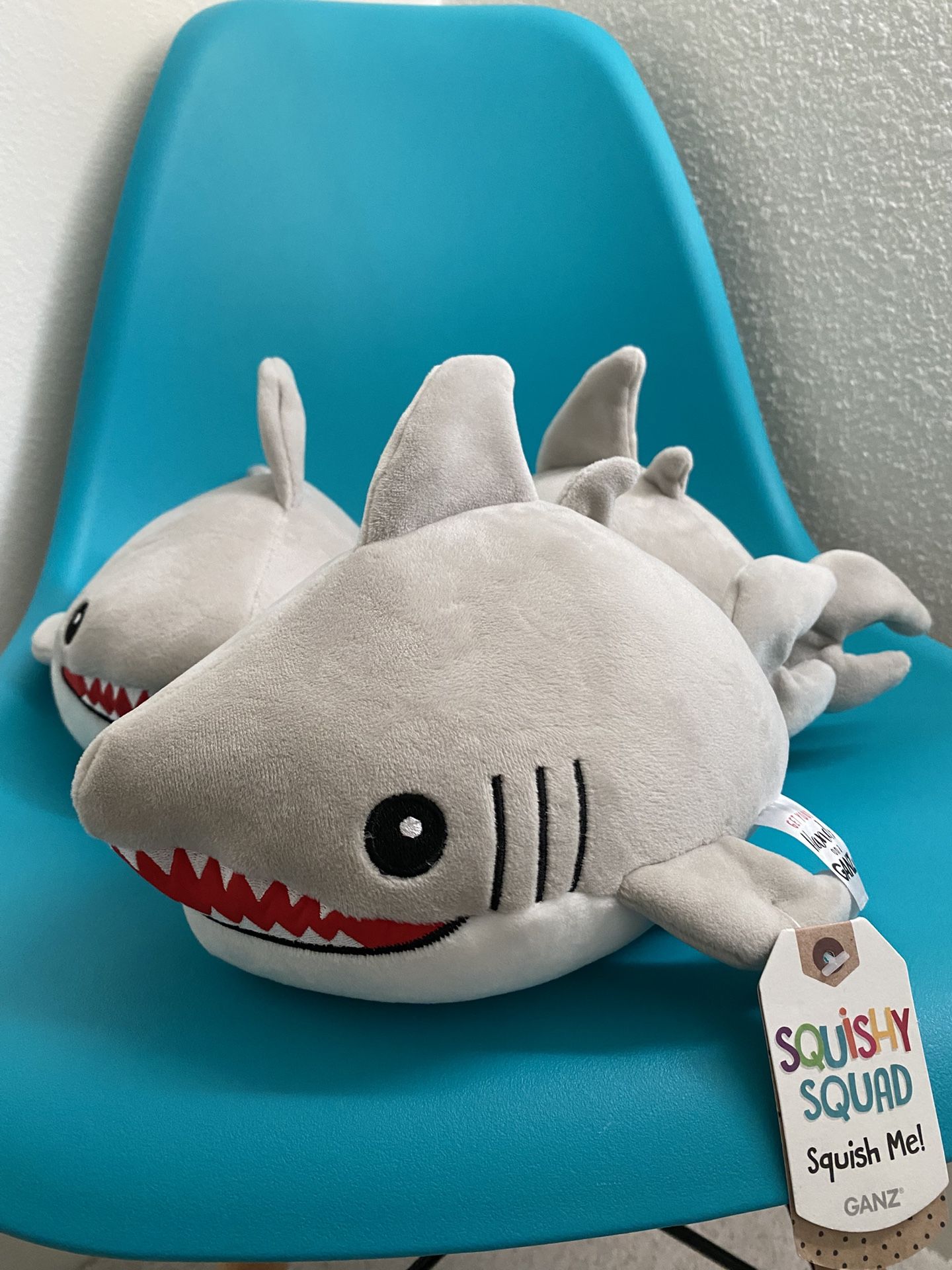 New Ganz Squishy Squad Gray Shark Plush Stuffed Animals
