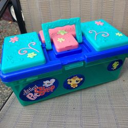 Littlest Pet Shop Tackle Box Green Blue LPS  Carrying Case Storage Container