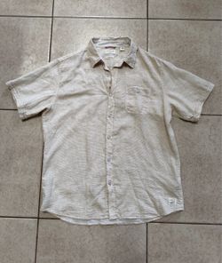 Weatherproof Vintage Men's Short Sleeve Washable Linen Shirt — Size L (Sand/Beige)