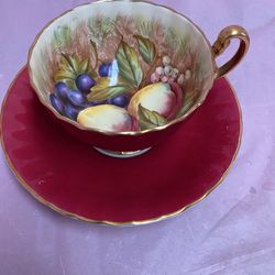 Rare Ansley Brick Orange Orchard Tea Cup Set