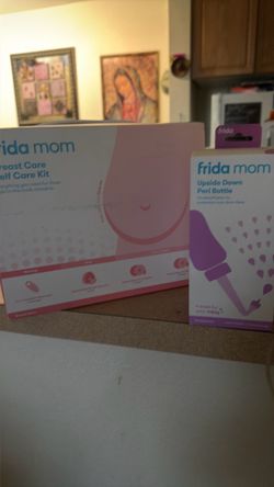 Frida mom Breast Care Self Care kit and upside down peri bottle