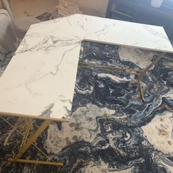 White Marble Style Desk And Chair 